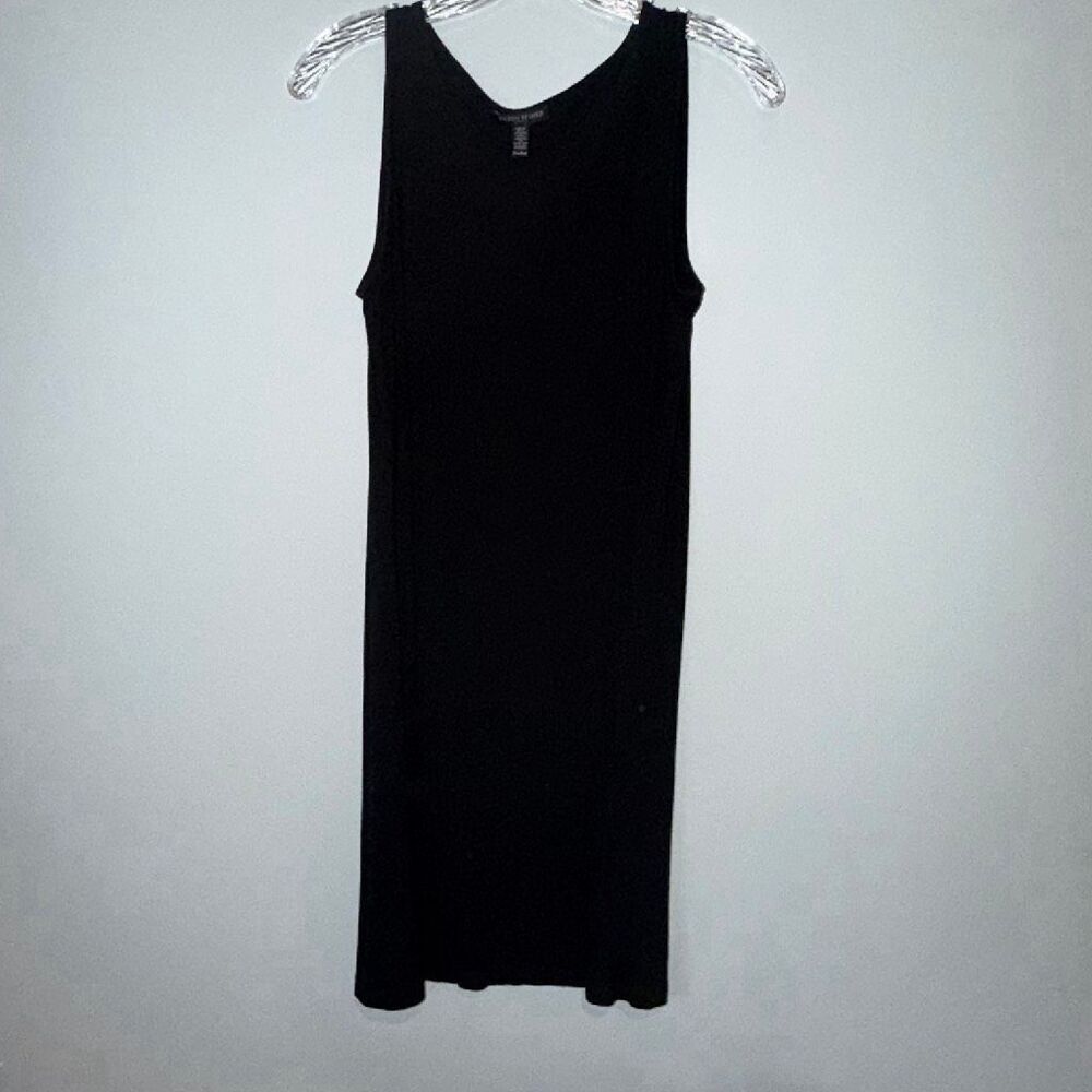 Eileen Fisher Scoop Neck Black Jersey Flowy Knee Length Dress Petite M #900